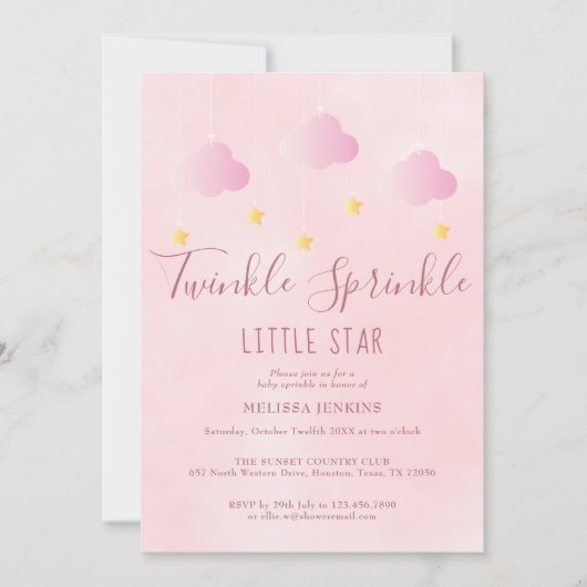 Twinkle Sprinkle All In One Baby Shower Meisje Roz Kaart (Voorkant)