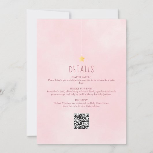 Twinkle Sprinkle All In One Baby Shower Meisje Roz Kaart (Achterkant)