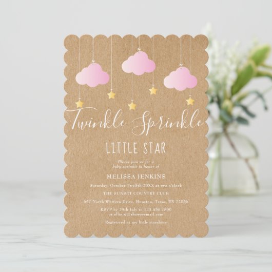 Twinkle Sprinkle Baby shower Roze Rustieke Boho Kaart (Staand voorkant)