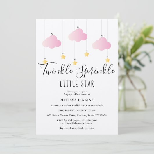 Twinkle Sprinkle Baby Shower Roze Rustieke Boho Kaart (Staand voorkant)