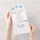 Twinkle Sprinkle Blauwe Jongen Baby Shower All In One Uitnodiging (Afscheurbaar)