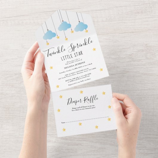 Twinkle Sprinkle Blauwe Jongen Baby Shower All In One Uitnodiging (Afscheurbaar)