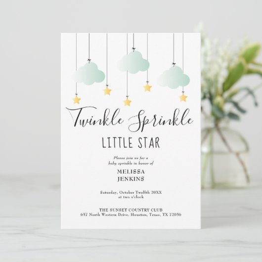 Twinkle Sprinkle Neutral QR Code Baby shower Kaart (Staand voorkant)