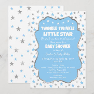 Twinkle Star Baby shower bleu argent invitations