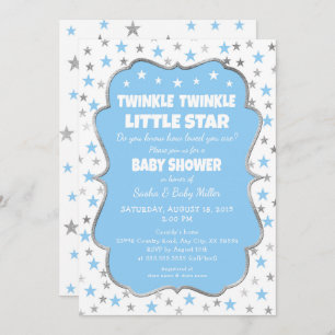 Twinkle Star Baby shower blue Silver uitnodigingen