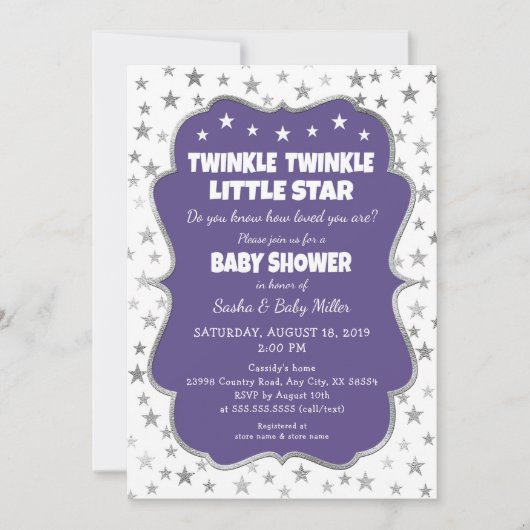 Twinkle Star Baby shower ultra violette uitnodigin Kaart (Voorkant)