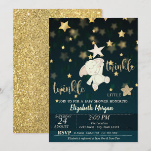 Twinkle Star Black, Gold Glitter, Beer Baby shower Kaart