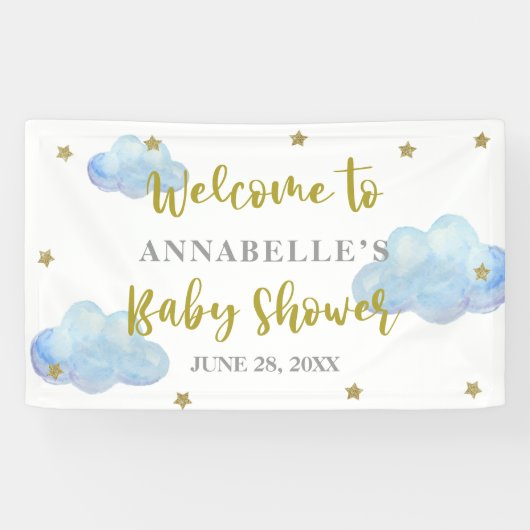 Twinkle Star Blue Clouds Baby shower Backdrop Spandoek (Horizontaal)