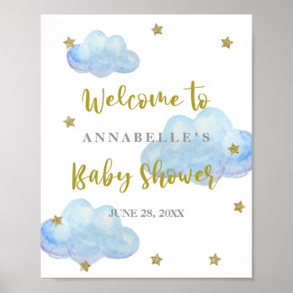 Twinkle Star Blue Clouds Baby shower Welkom Poster