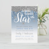 Twinkle Star Blue Silver Drip Glitter Baby BOY Kaart (Staand voorkant)
