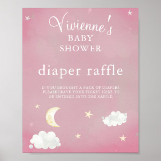 Twinkle Star Blush Pink Baby shower Diaper Raffle Poster