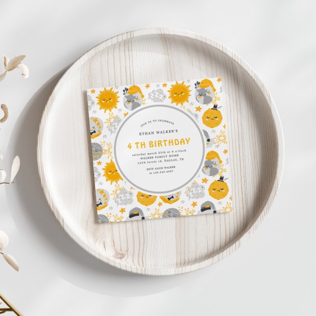 Twinkle Star Geel en Grijs Verjaardagsplein (Creator heeft geüpload)