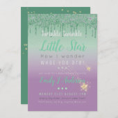 TWINKLE STAR Green Paars Drip Glitter Baby Gender Kaart (Voorkant / Achterkant)