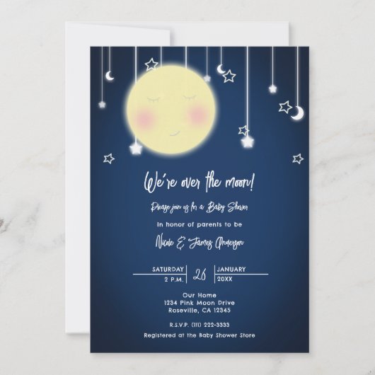 Twinkle Star Moon Celestial Baby shower Invitation Kaart (Voorkant)