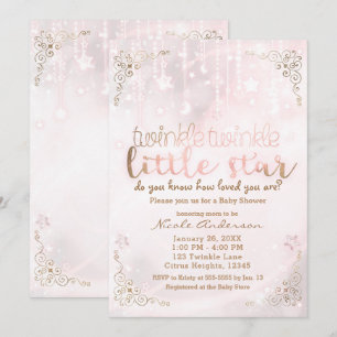 Twinkle Star Pink Gold Sparkle Baby shower Kaart