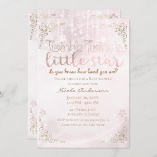 Twinkle Star Pink Gold Sparkle Baby shower Kaart