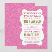 Twinkle Star Premier anniversaire Invitation Pink (Devant / Derrière)