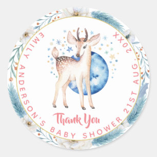 Twinkle Star Woodland Deer Blue Roze Baby shower Ronde Sticker
