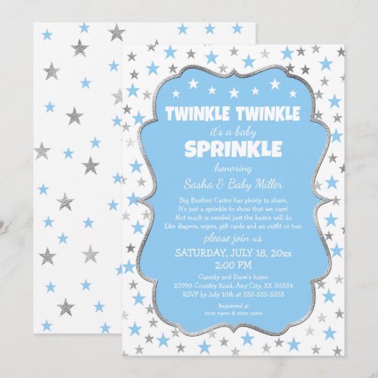 Twinkle Stars Baby Sprinkle Boy Uitnodigingen (Voorkant / Achterkant)