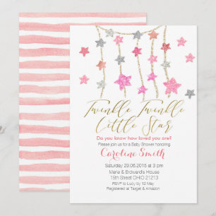 Twinkle Stars Meisje Baby shower uitnodiging