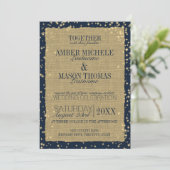 Twinkle Stars Rustic Burlap Wedding Kaart (Staand voorkant)