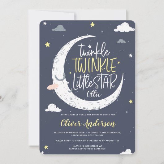 Twinkle, tinkle kleine ster-verjaardagsfeest (Voorkant)