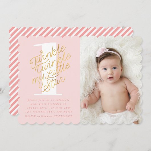 TWINKLE TWINKLE ANNIVERSAIRE FÊTE INVITATION (Devant / Derrière)