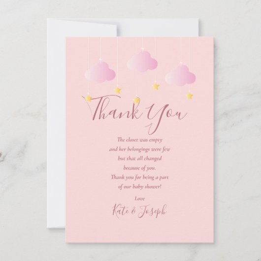 Twinkle Twinkle Baby Meisje Roze Dank u Gedicht Bedankkaart (Voorkant)