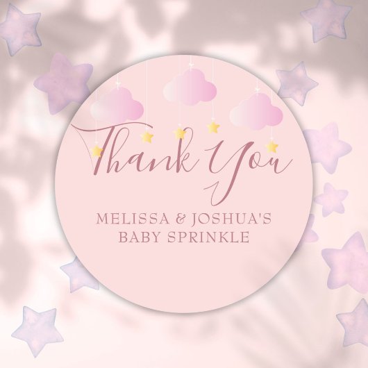 Twinkle Twinkle Baby shower Dank u Roze Ronde Sticker