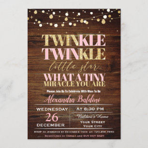 Twinkle Twinkle Baby shower Invitation of Girls Kaart
