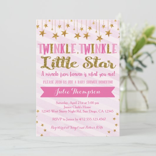 Twinkle Twinkle Baby shower uitnodiging (Staand voorkant)