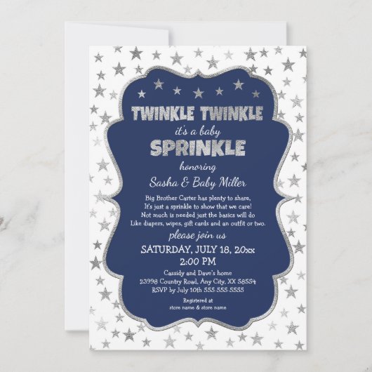 Twinkle Twinkle Baby Sprinkle, invitations d'argen (Devant)