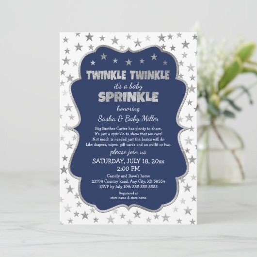 Twinkle Twinkle Baby Sprinkle, invitations d'argen (Debout devant)
