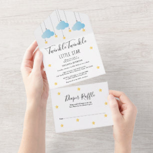 Twinkle Twinkle Blauwe Jongen Baby Shower All In One Uitnodiging