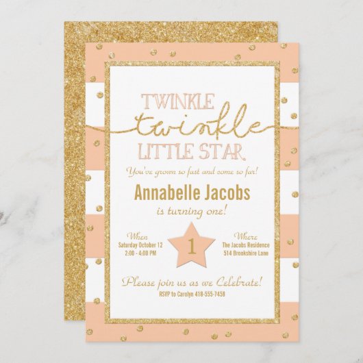 Twinkle Twinkle Coral et or Invitation d'anniversa (Devant / Derrière)
