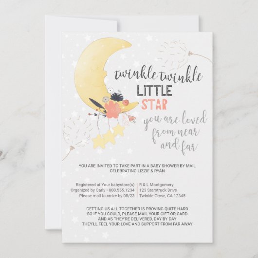 Twinkle Twinkle Floral Moon Baby shower per Mail Kaart (Voorkant)