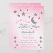 Twinkle Twinkle, invitation Baby shower rose (Devant / Derrière)