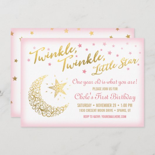 Twinkle, Twinkle, Invitation pour l'anniversaire d (Devant / Derrière)