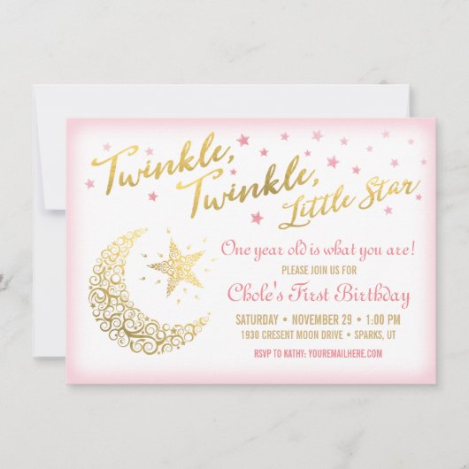 Twinkle, Twinkle, Invitation pour l'anniversaire d (Devant)