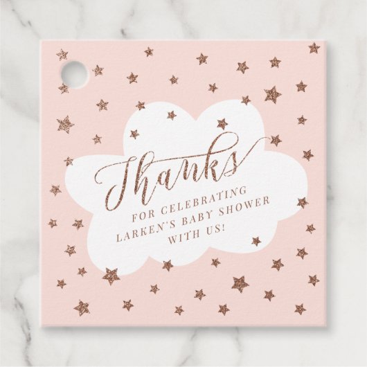 Twinkle-twinkle kleine roze sterroze baby shower bedankjes labels (Voorkant)