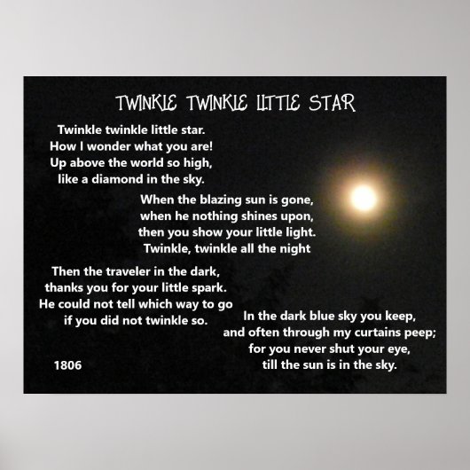 TWINKLE TWINKLE KLEINE STAR-gedicht Poster (Voorkant)