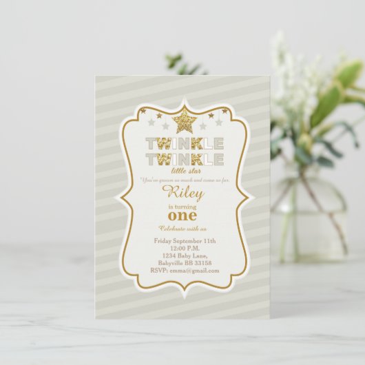 Twinkle Twinkle kleine ster verjaardag uitnodiging (Staand voorkant)