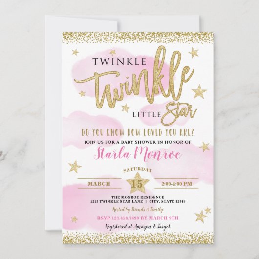 Twinkle Twinkle Little Star Baby Girl Shower Kaart (Voorkant)