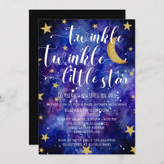 Twinkle Twinkle Little Star Baby shower Galaxy in Kaart (Voorkant / Achterkant)