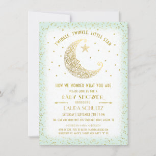 Twinkle Twinkle Little Star Baby shower Gold/Mint Kaart
