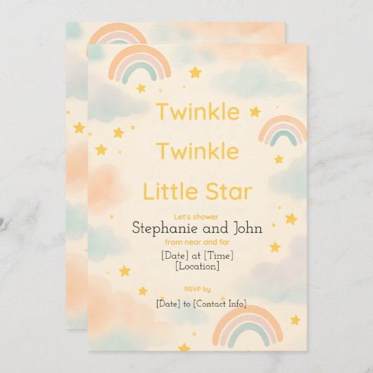 Twinkle Twinkle Little Star Baby shower Invitation (Devant / Derrière)