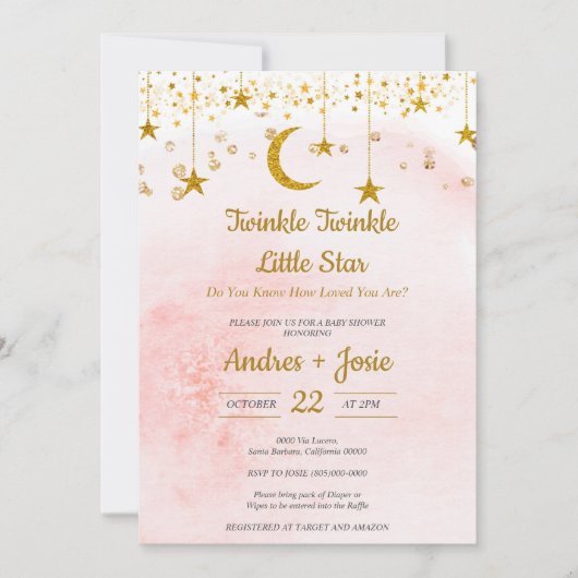 Twinkle Twinkle Little Star Baby shower Invitation (Devant)