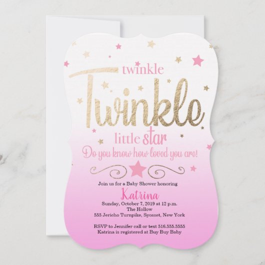Twinkle Twinkle Little Star Baby shower Invitation (Devant)