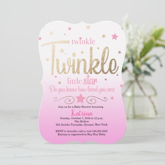 Twinkle Twinkle Little Star Baby shower Invitation (Debout devant)