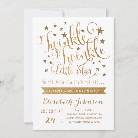 Twinkle Twinkle Little Star Baby shower Invitation (Devant)